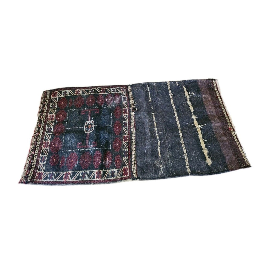 Antique Hand Knotted Wool Khorjin Double Saddlebag Tribal Rug 56x31.5